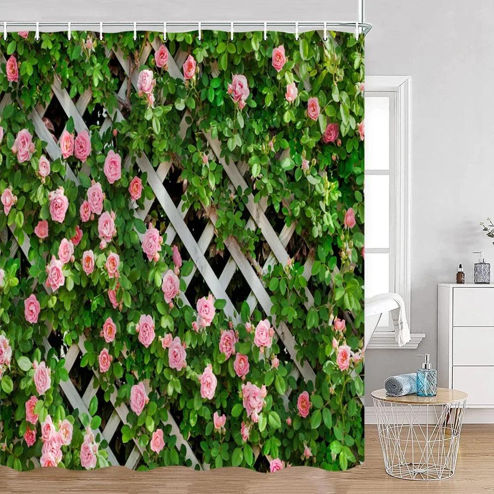 Vintage European Style Street View Shower Curtain Street View Old Stone Wall Plant Bathroom Curtain Bath Decoration