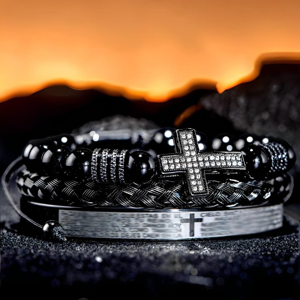 2026 European and American Cross Three-piece Bracelet, Men's Trend Stacking, Niche Design Accessories