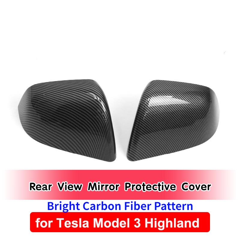 Für Tesla Modell 3 Highland 2024 Außenzubehör Seitentür Rückspiegelabdeckung Carbonfasermuster Rückspiegelgehäuse Model3