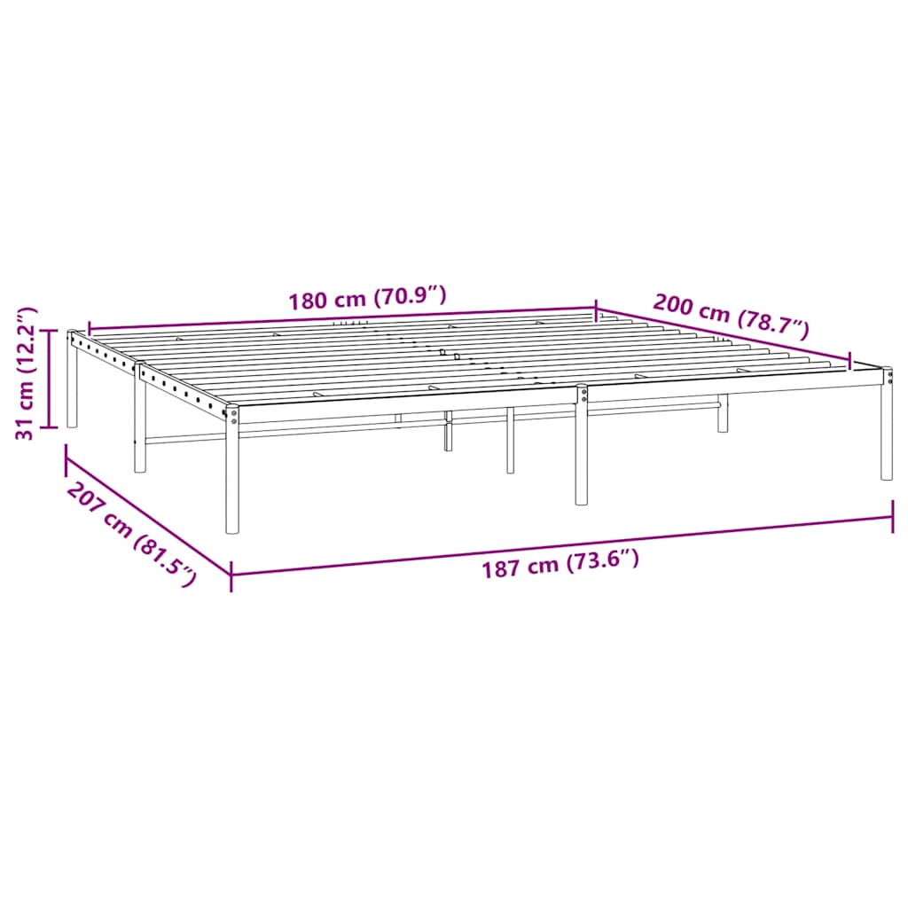 Vidaxl Metal Bed Frame, Black, 180X200 Cm