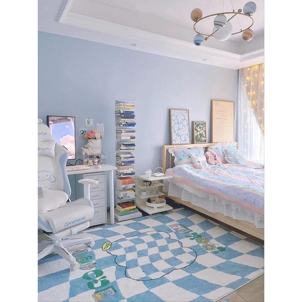 Modern Geometric Style Living Room Rugs Dopamine Checkerboard Decoration Fluffy Soft Bedroom Carpet Lounge Washable Floor Mat