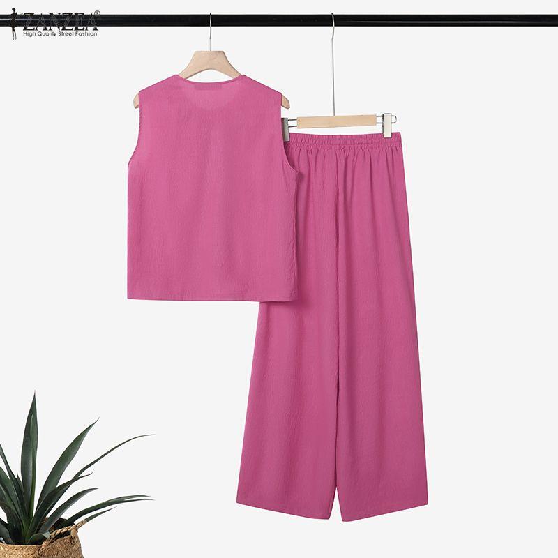 ZANZEA Women Sleeveless Tank Tops and Pants Casual Two Piece Suit Sets