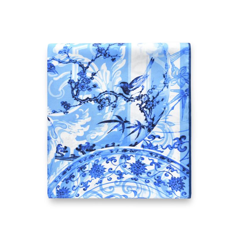 

Blue flowers birds 100% natural silk scarf square head scarves twill luxury gift women wrap bandana hijab shawl lady neckerchief 90x90cm
