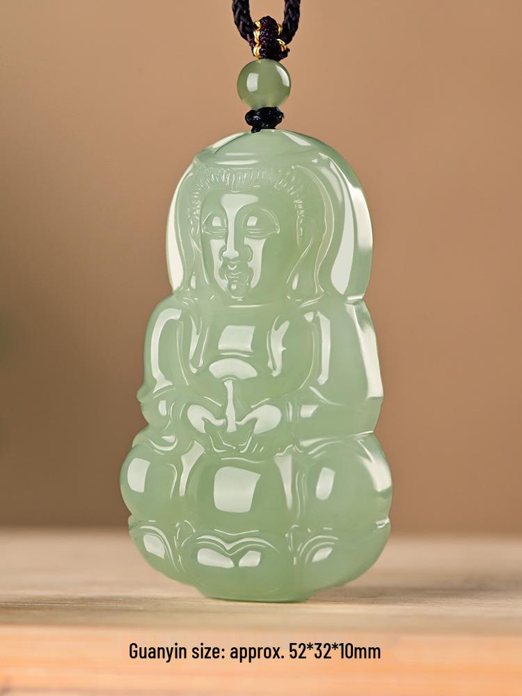 Natural Hetian Jade Guanyin & Buddha Couple Pendants – Clear Water Big Belly Bodhisattva Design.