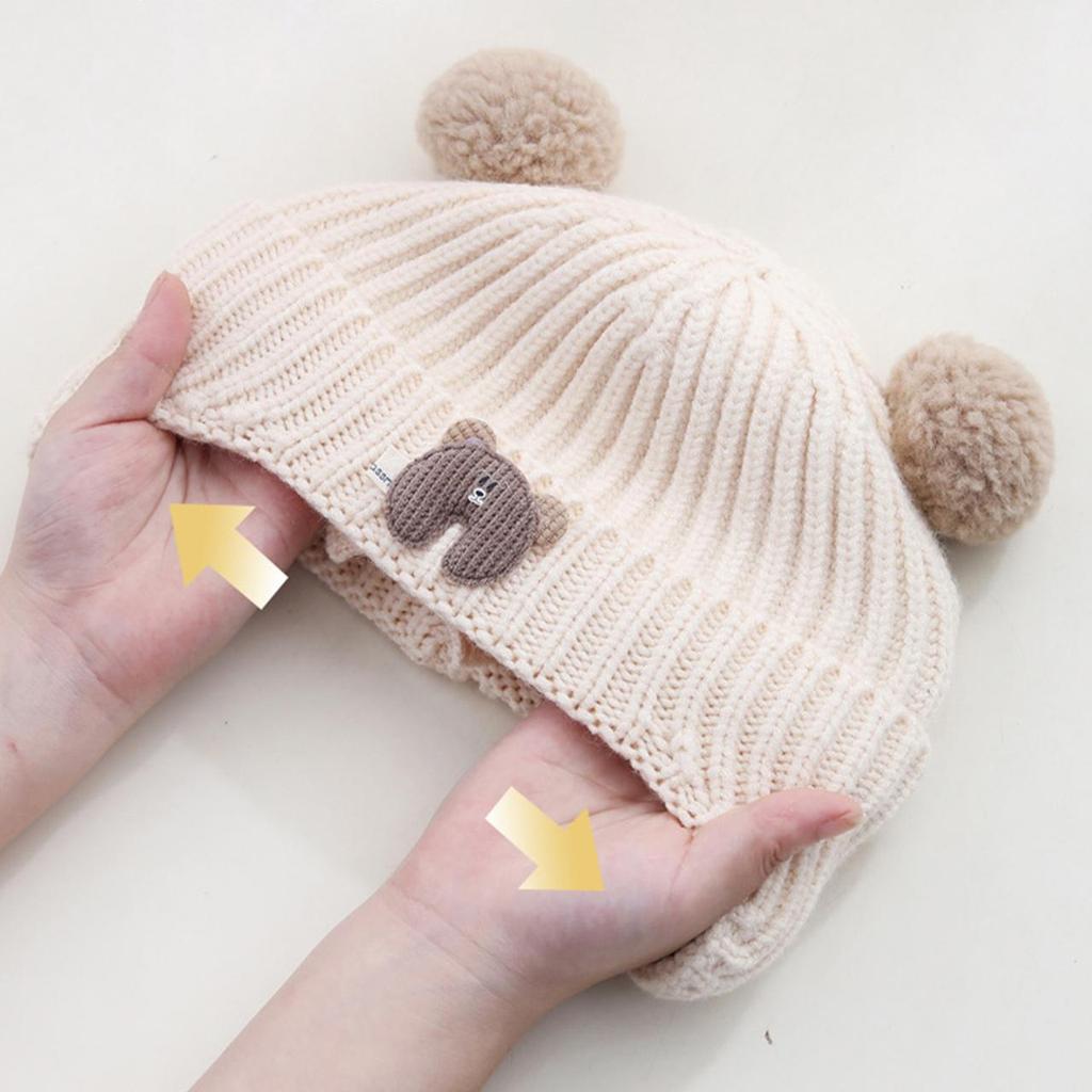 Gorro de punto para bebé con oso de dibujos animados, lindo pompón, gorro infantil con protección para las orejas, invierno cálido, para niños, niñas, niños, con orejeras