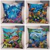Marine Turtle Dolphins Shark Cushion Cover Short Plush Decor Colorful Ocean Animal Pillowcase Pillow Case for Sofa Home Car