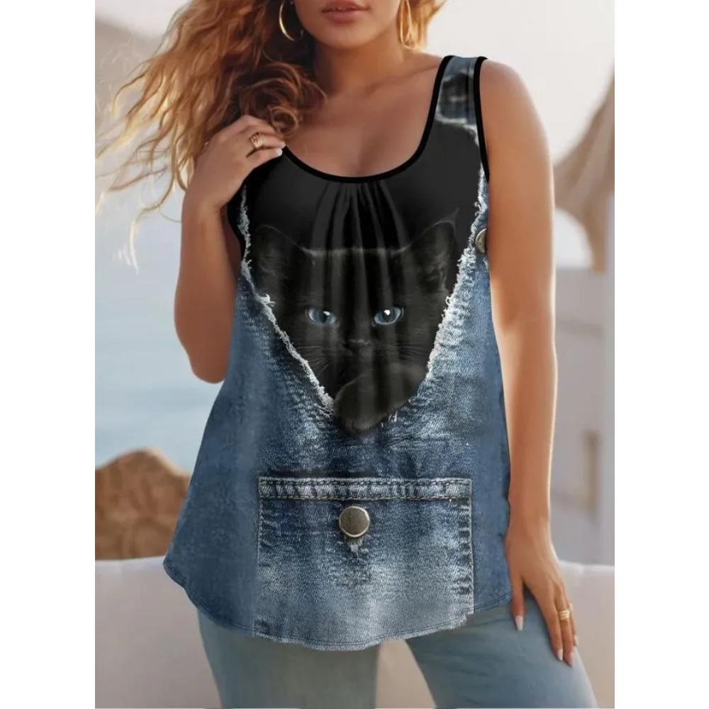 Casual Loose Flower Print T-shirt Fashionable Versatile Women's Top Comfortable Camis Tank Tops
