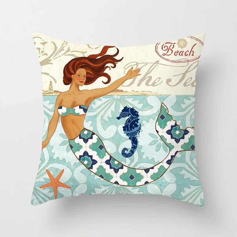 Mermaid sea ghost seahorse octopus print pillowcase ocean theme pillowcase living room sofa cushion cover room home decoration