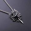 Vintage Dragon Amulet Necklace Double Dragon Sword Crucifix Crystal Pendant Punk Animal Dragon Jewelry Gift for Men Boys