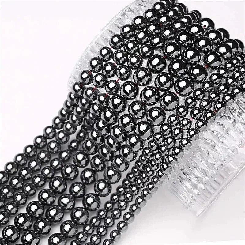 Quality Black Hematite Natural Spacer Loose Bead for Jewelry Making DIY Bracelet Accessories ( Pick Size 4 6 8 10 Mm )