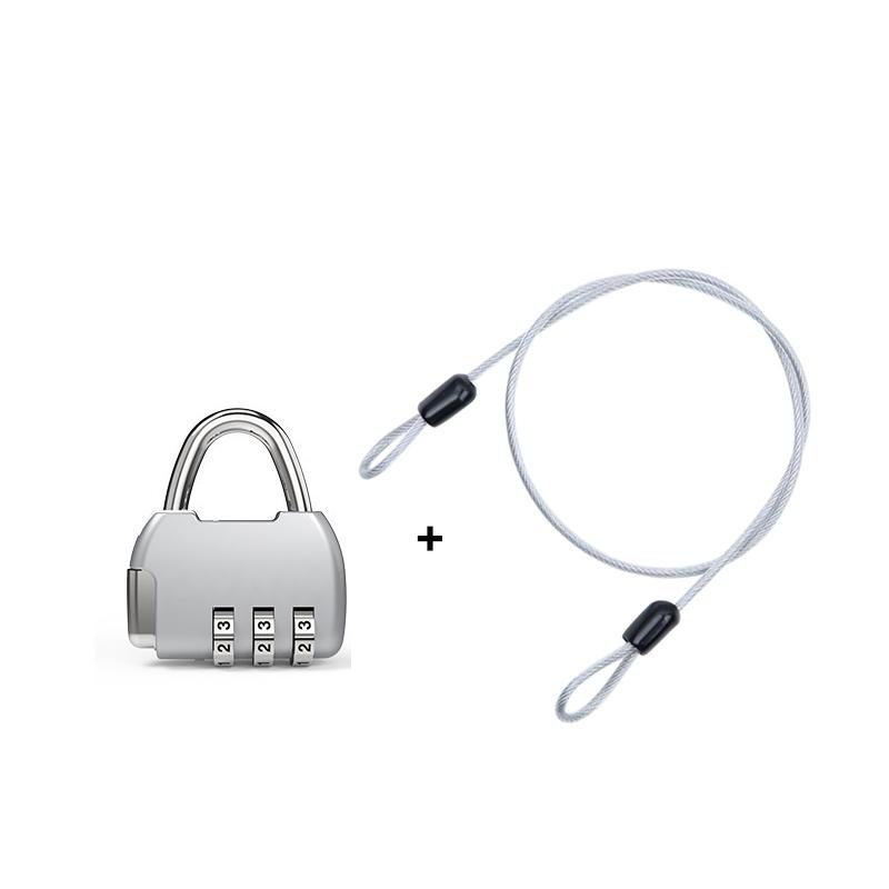 Security Steel Cable With 3 Digit Combination Lock Travel Padlock 1M Coated Safety Wire Rope Double Loop For Luggage Suitcase