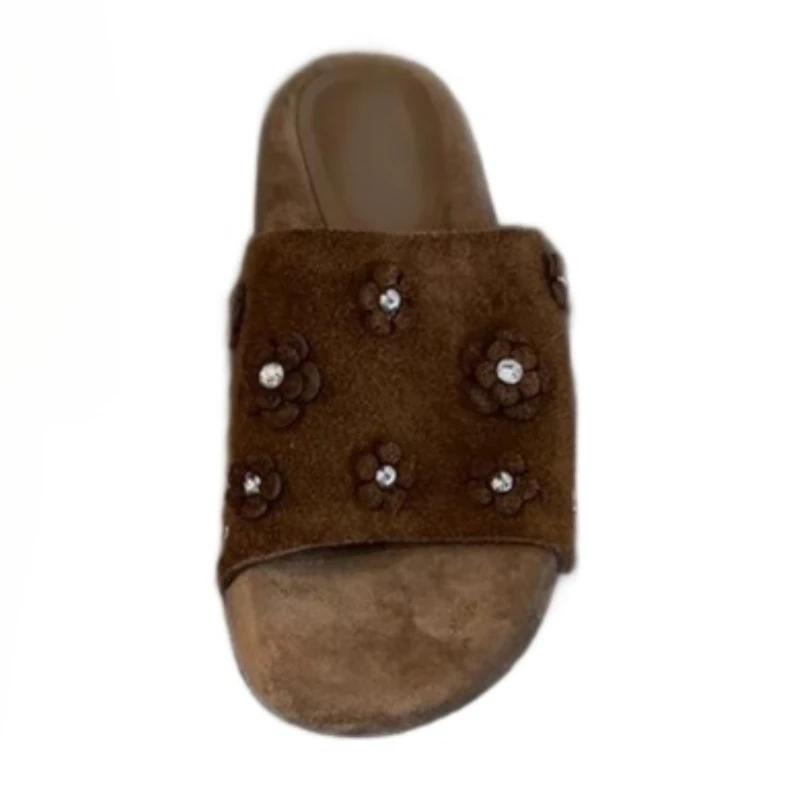 Fashion Flower Women Slippers Flats New Shoes Walking Dress Women Sandals 2025 Summer Retro Flip Flops Designer Fashion Mujer Zapatillas