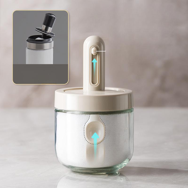 1pc Glass Seasoning Bottle With Telescopic Spoon Household Kitchen Salt Storage Box Leak Proof and Moisture-proof