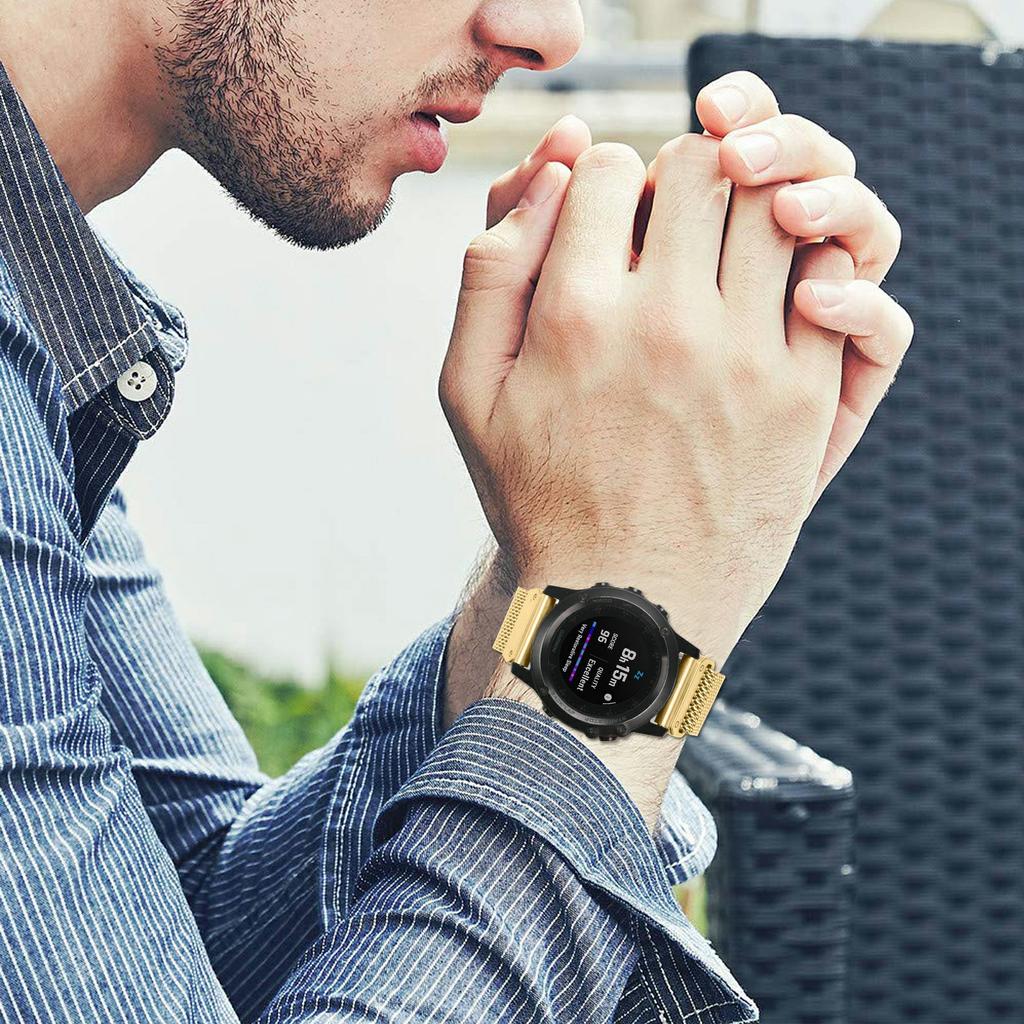 Watch Band for Garmin Fenix 5X/6X/7X/Fenix 8 Pro AMOLED 51mm Magnetic Stainless Steel Electroplating Reinforced Milanese Mesh Strap