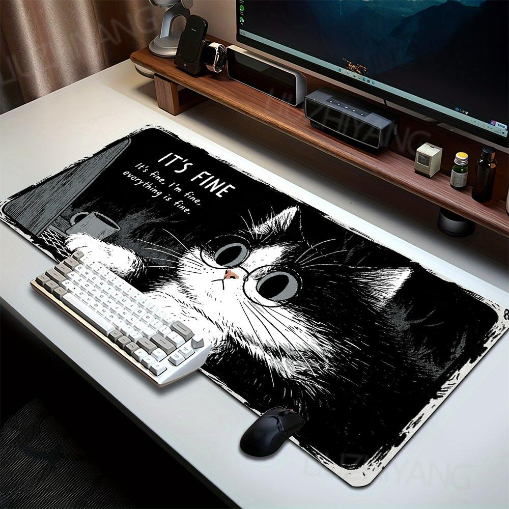 Cute Cat Black and white Mouse Pad Large Anti-Slip Rubber Gaming XL MousePad Table Pads Suitable for Office Gamer Long Desk Mat
