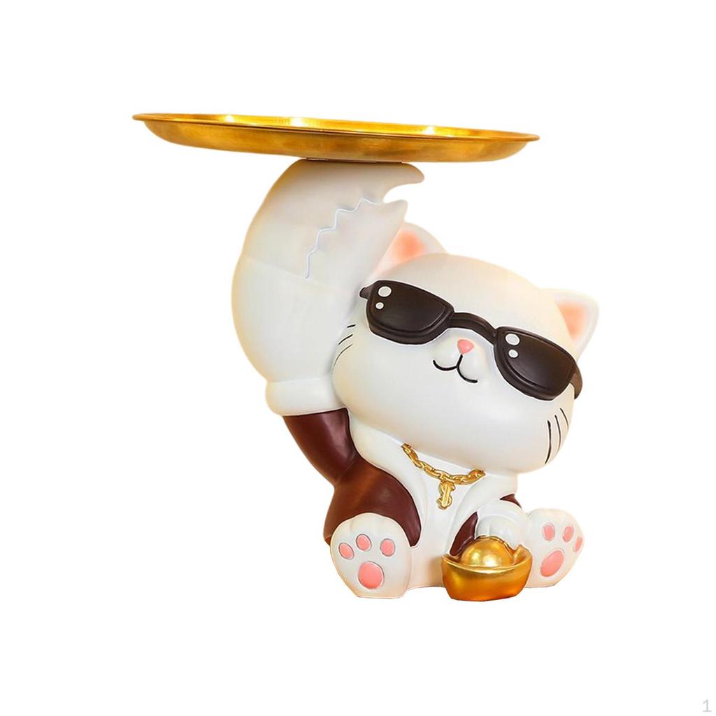 Chinese Style Cat Figurine Key Holder Claws Hand Resin Biscuit Candy Bowl Vanity Tray Bunny Statue