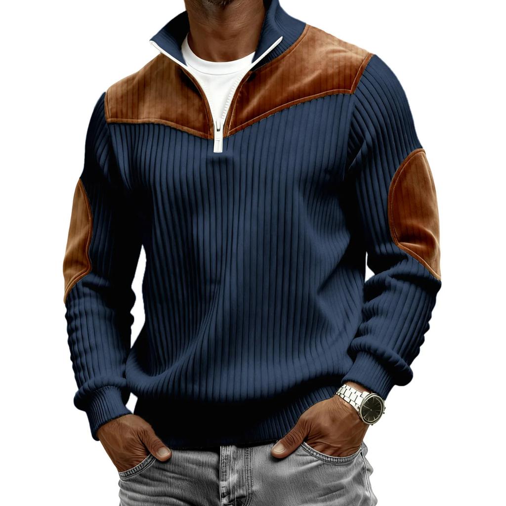 Men's Retro Half-zip Patchwork Pullover