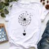 New Summer  Dandelion Butterfly Print Women Tshirt Casual White and Black T-shirt Funny T Shirt Gift for Lady Young Girl Tops