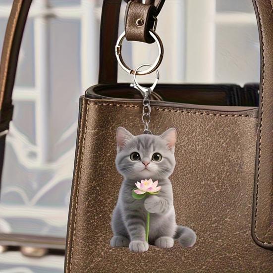 2Pcs Keychain 2D Cat Design Acrylic Charm Key Chain Backpacks Handbags Cars Decorative Pendant Accessories