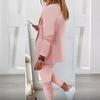 Women's Casual Khaki Suit Set Loose Fit Blazer and Pants with White V-Neck T-Shirt