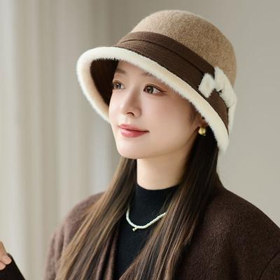 Sombrero de Cubo Retro de Lana de Moda Otoño e Invierno para Mujer Cálido de Felpa