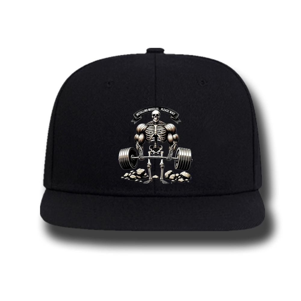 Skeleton Lifting Barbell Installing Muscles Please Wait Snapback Baseball Cap Gym Workout Streetwear Hat One Size