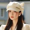 Hat Autumn and Winter Women's Cute Embroidered Letters Cat Ears Beret Painter Hat