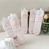Kinder Frühling Sommer Wadenlange Socken Mädchen Lolita Dünne Spitze Wadenstrümpfe JK Rosa Schleife Süße Lockere Socken Strümpfe für 3-8J