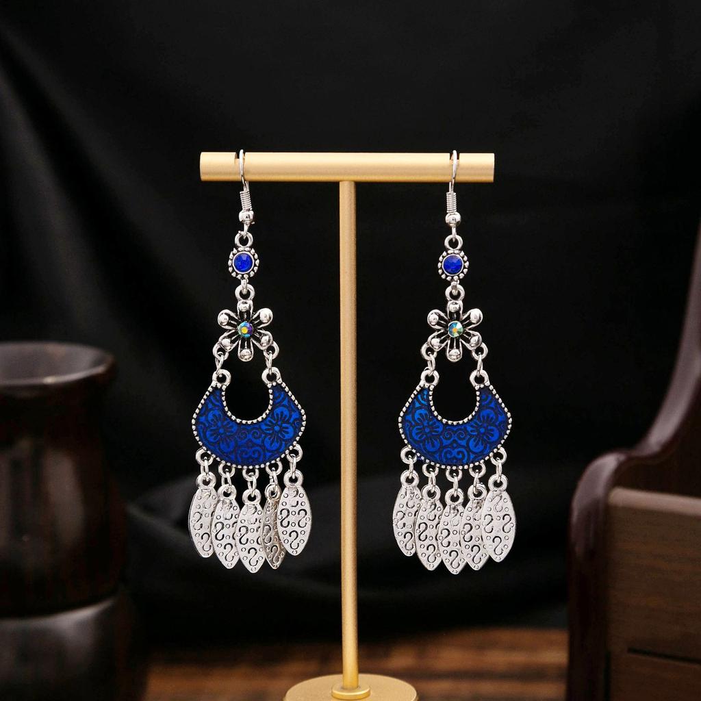 Ethnic Style Long Fringed Earrings, Bohemian Minority Blue Turquoise Tourist Attractions Earrings For Women