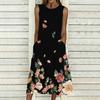 Women Plus Size Sleeveless Crew Neck Dress Exuberant Floral Pattern Loose Calf Length Dress