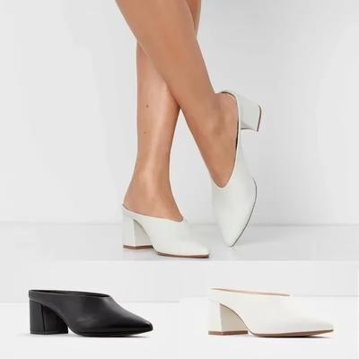 Women Single Shoes 5.5cm Sexy Work OL Thick High Heels Matte Pointed Toe PU Leather Sandals Shollow Mouth Wedding Party Shoes