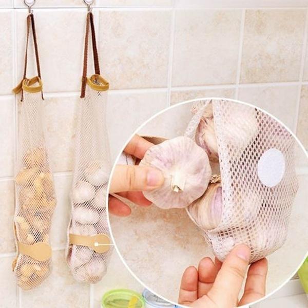 2 PCs Kitchen Hanging Fruits and Vegetables Storage Net Bag Garlic Potato Onion Storage Bag Mesh Extraction Bags