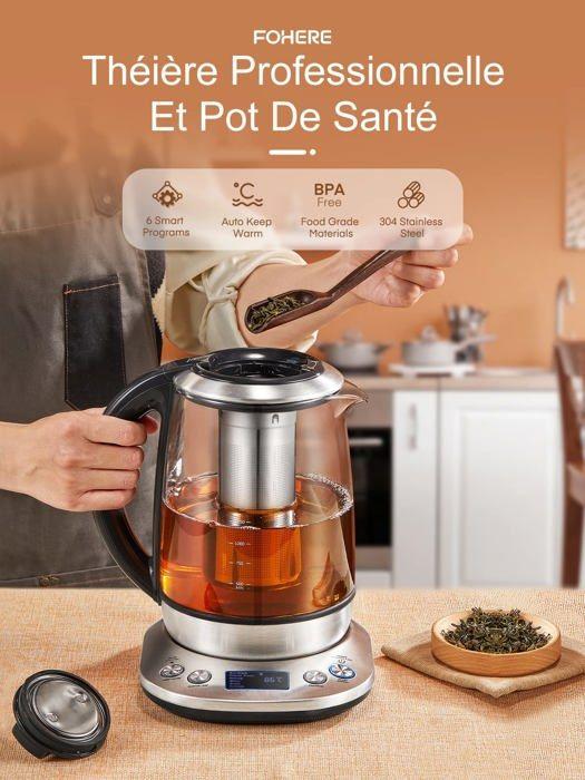 Bouilloire - Fohere - 1,7L - Verre élégant - Contrôle précis de la température - Maintien au chaud 120 min