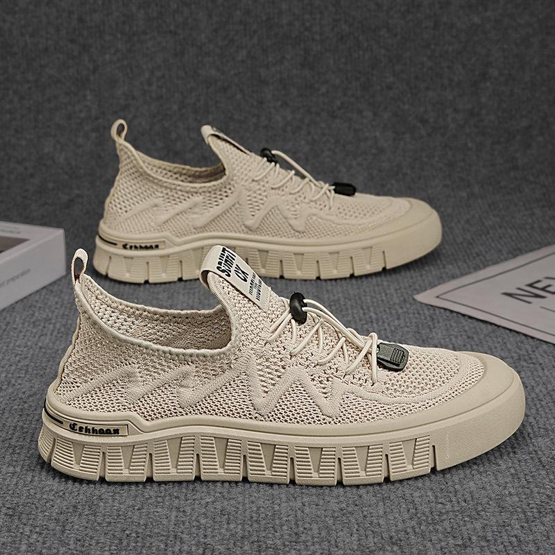 2025 summer new men's shoes breathable soft-soled casual shoes youth hollow non-slip fly-woven mesh sports trendy shoes