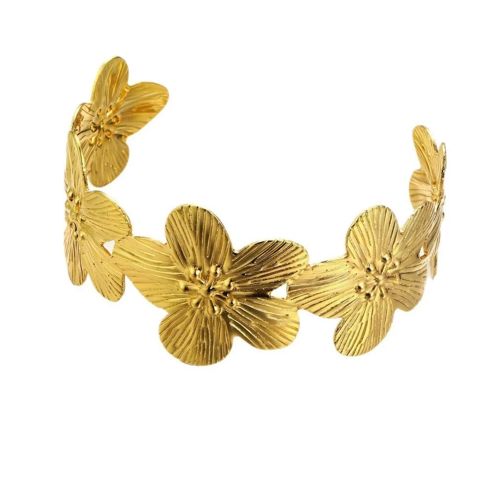 Hochwertige Blumen Verstellbare Öffnungsarmbänder Für Frauen Geometrische Goldfarbe Breite Manschetten Armreifen Mode Hochzeitsparty Schmuck