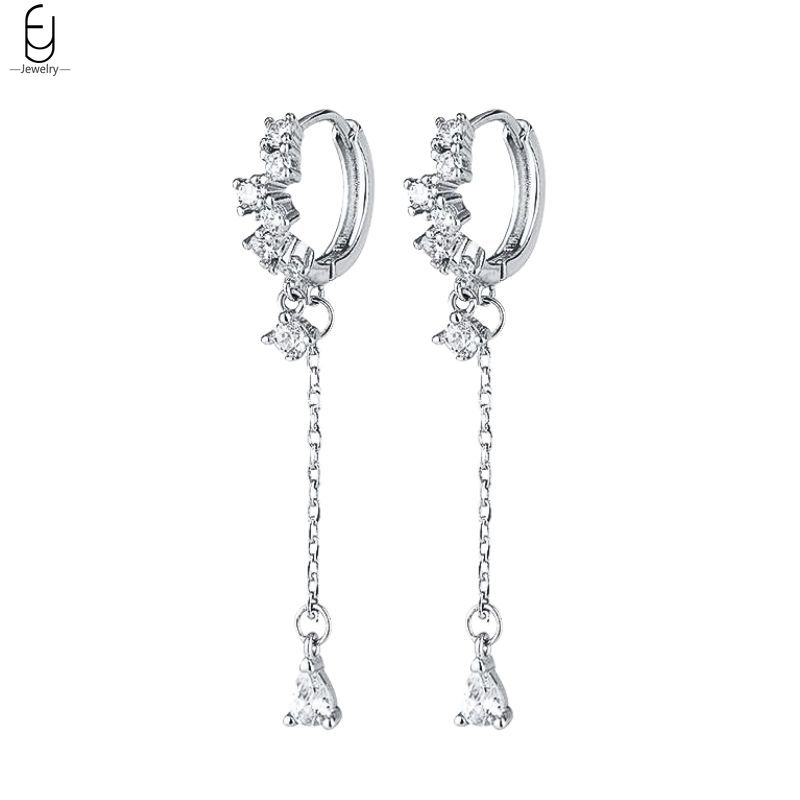 925 Silver Ear Buckles Fashion Hoop Earrings White Crystal Luxury Women's Earrings Wedding Women's Jewelry Premium Gift