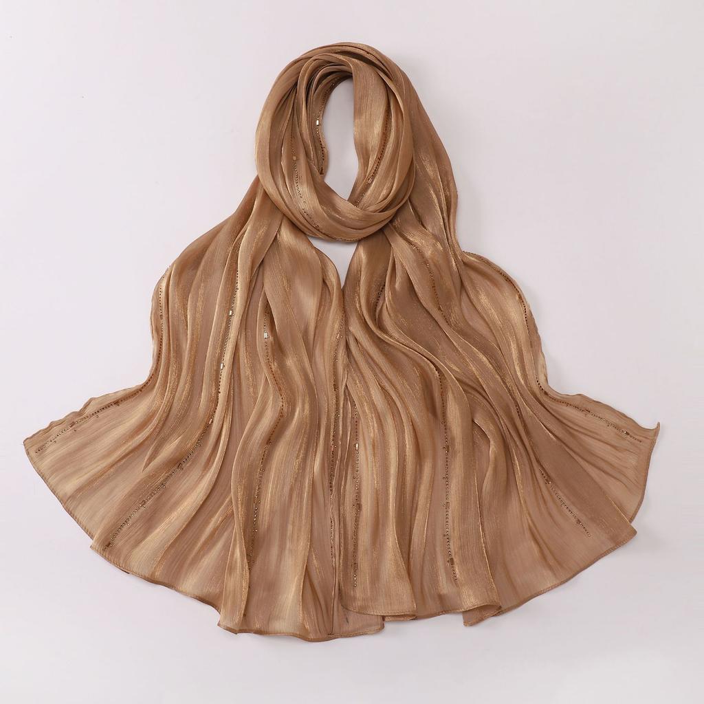 Shimmer Silk Hijab Scarf For Women Crinkle Hijabs  Diamond Luxury Medine Silk Veil Muslim Women Shiny Shawl Turban Bandana