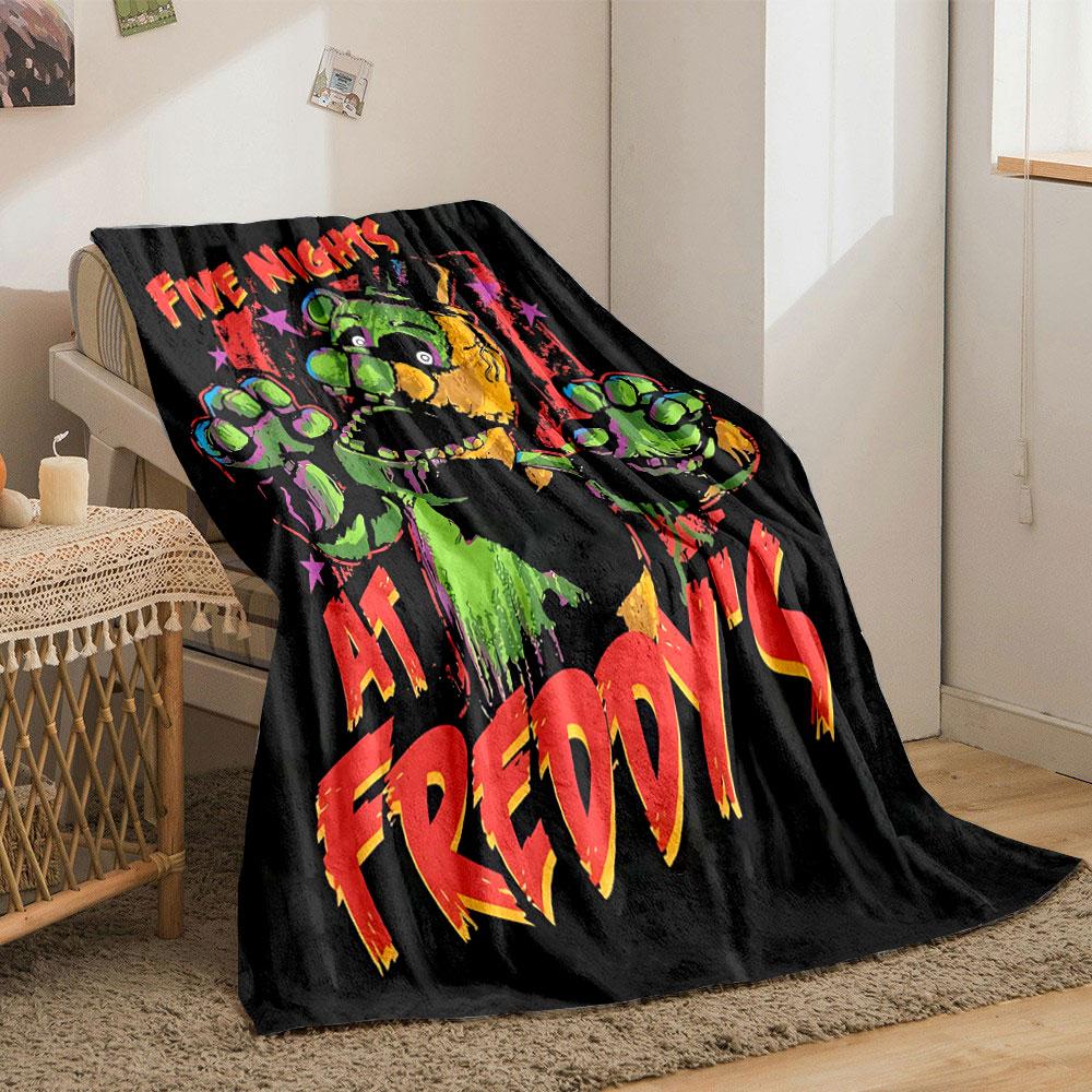 Colorful animatronic bear with exaggerated features and vibrant text. for all seasons blanket lunch break throw gift