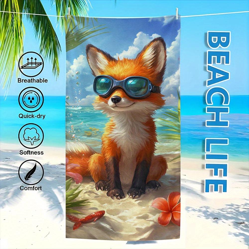 

With Cute Fox on Beach Pattern-Water Absorption Multi-Purpose Soft Beach Towel Suitable for Beach Vacation Travel W40*H60(CM)