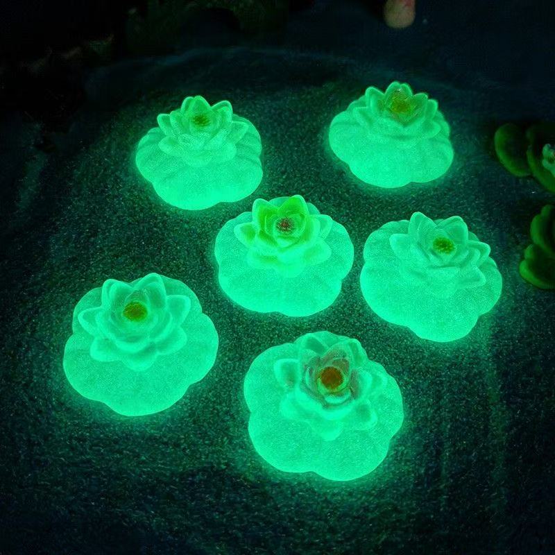Landscape Micro Simulation Luminous Lotus Ornament Fish Tank Gardening Landscape Accessories Home Desktop Diy Resin Decoration