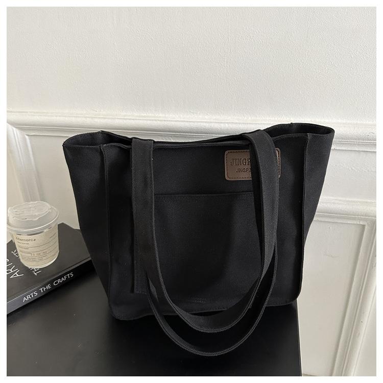 2025 Canvas New Large-capacity Casual Simple Fashion Simple Portable Solid Color Tote Shoulder Bag Women