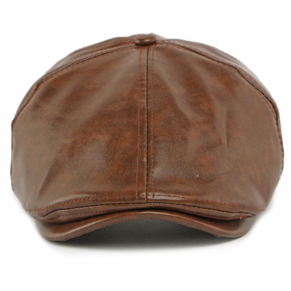 HT4937 Mens Beret Women Autumn Winter PU Leather Hat Retro Artist Painter Beret Hat Male Female Ivy Flat Cap Octagonal Beret Cap