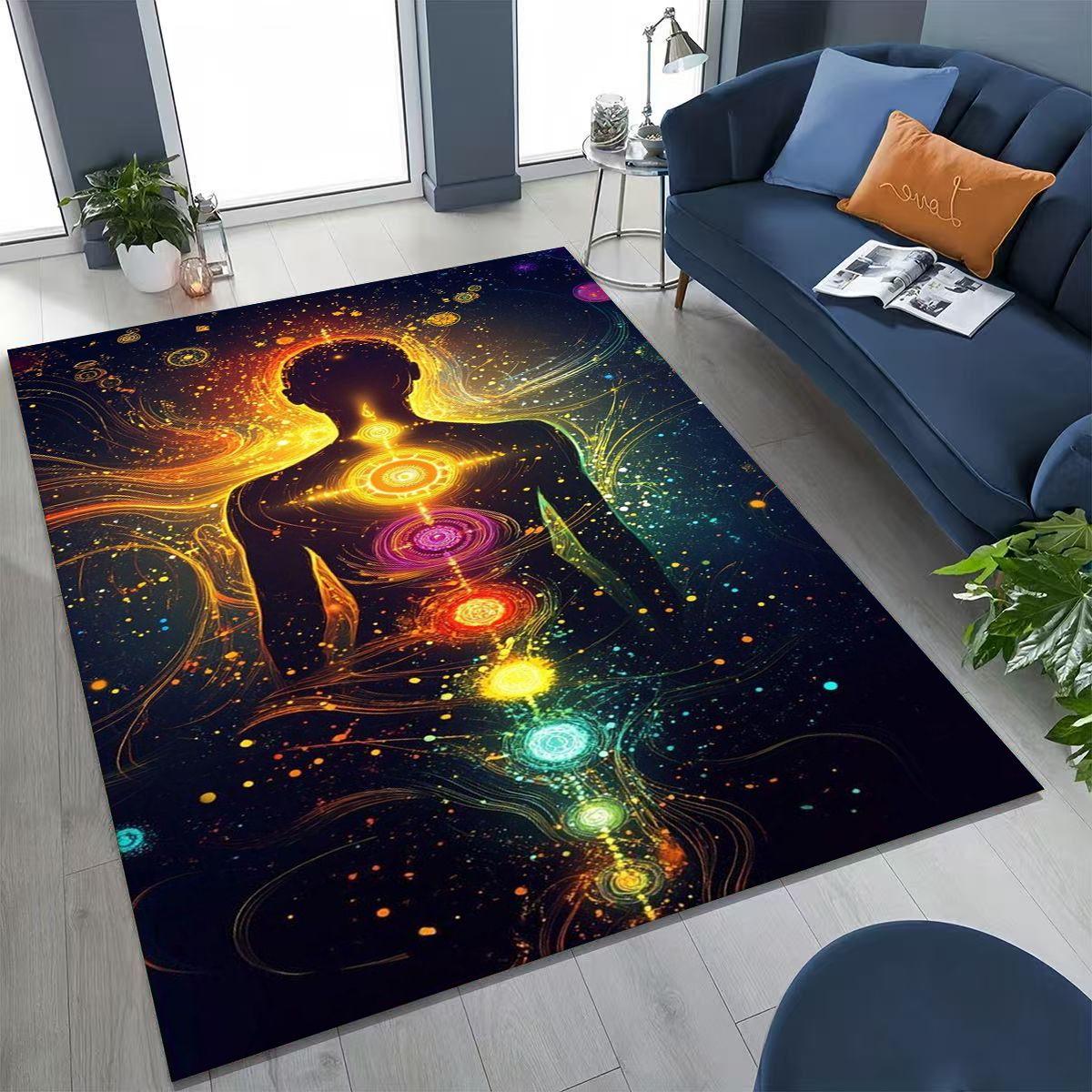 

Bohemia Yoga chakra Mandala Spirit Meditation Rug for Bedroom Living Room Sofa Home Doormat Decor,Large Kids Non-slip Floor Mat 230x160cm( 90x62in )
