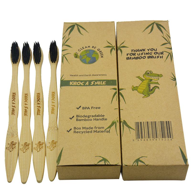 Disposable Natural Bamboo toothbrush with charcoal bamboo bristle with bamboo case