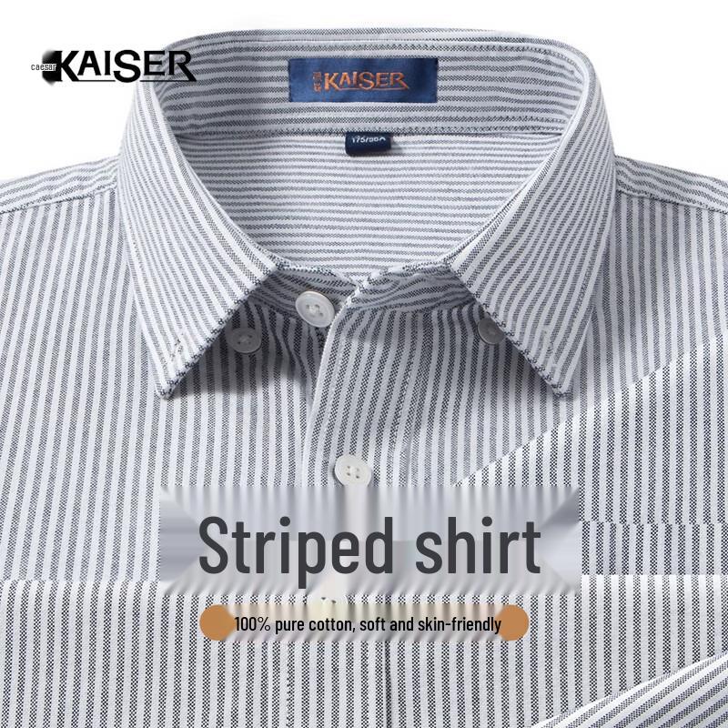 Caesar Men's 100% Xinjiang Cotton Oxford Striped Long-Sleeve Shirt