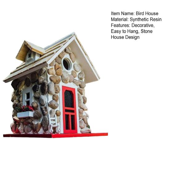 Stone Cottage Bird House Outdoor Resin Bird House Decorative Hanging Birdhouse for Garden Patio Courtyard Decoration