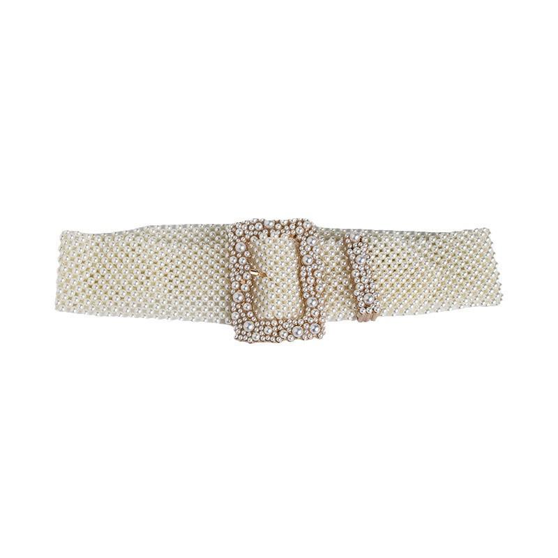 Artificial Pearl Waist Chain With Square Needle Buckle Design For Bridal And Formal Wear