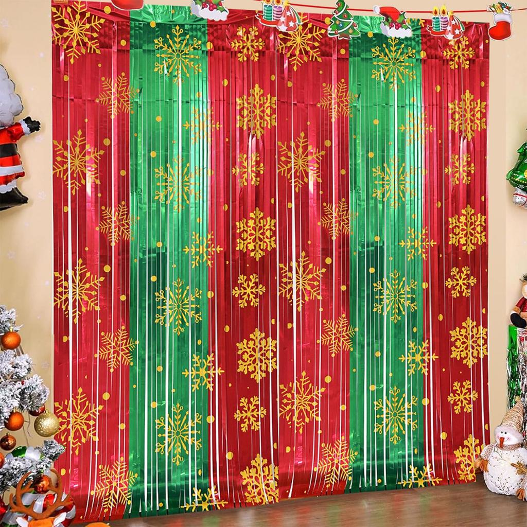 Christmas Party Decorations Foil Fringe Curtains Red Green Snowflake Tinsels Streamers Photo Backdrops For New Year, Ugly Sweater Party Decor