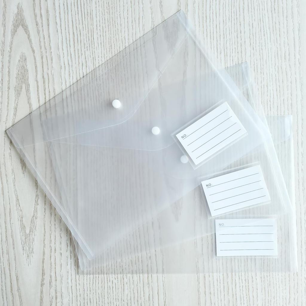 20pcs Plastic Envelopes, Clear Envelopes with Snap Button Closure, Document Folders Letter Size A4 Size File Envelopes with Label Pocket for School