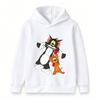 Kids Boys Girls Hoodie Sweatshirt, Funny Cartoon Cat Mouse Playing Flute Print Pullover Top, Casual Soft Long Sleeve Hooded Clothes for Boys Girls